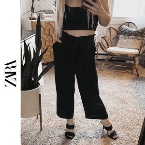 Zara | Black Paperbag Tie Waist Culotte